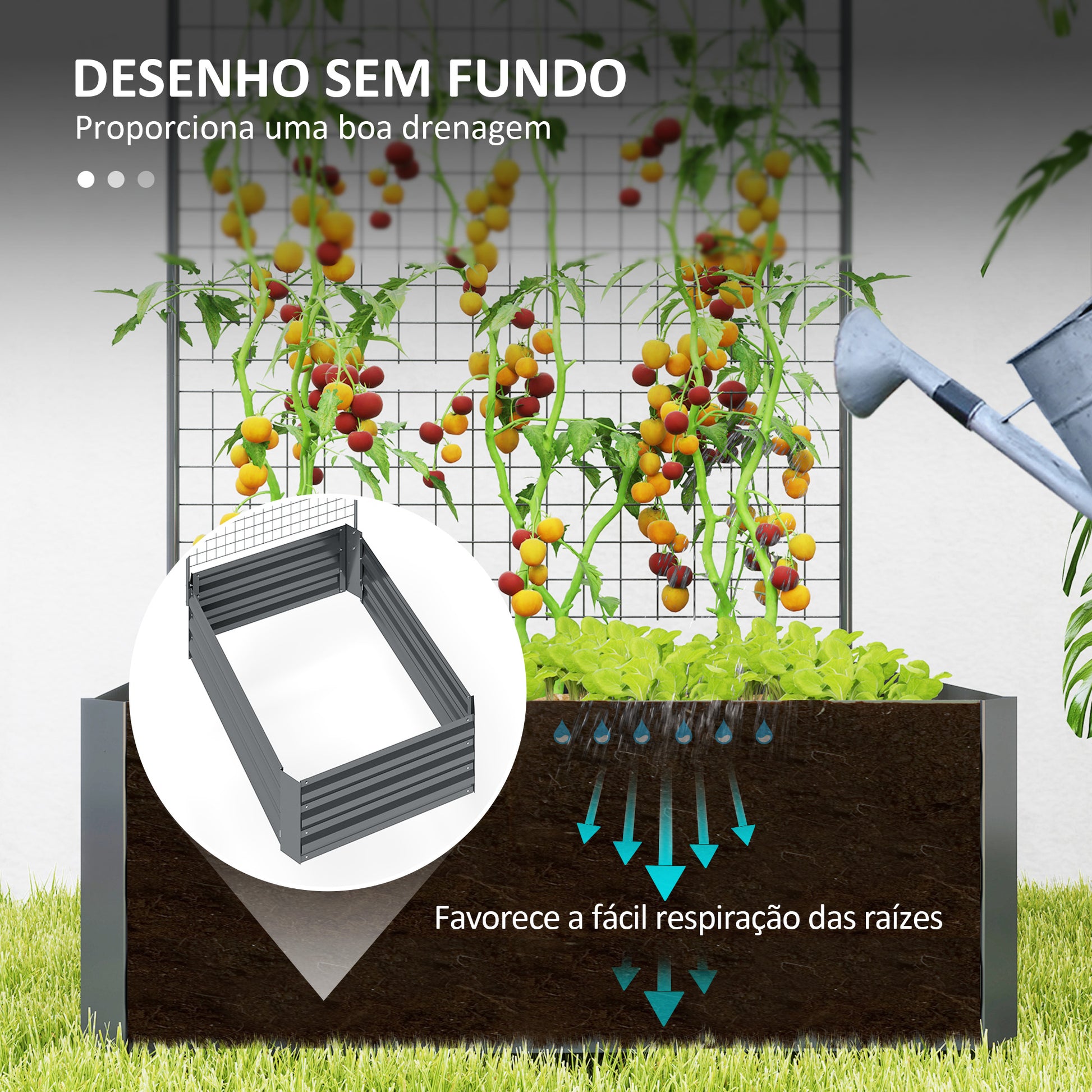 Caixa de Plantio Grande de Exterior Caixa de Plantio de Aço Galvanizado com Treliça para Plantas Trepadeiras e Fundo Aberto para Pátio Varanda 80x115x125 cm Cinza Escuro