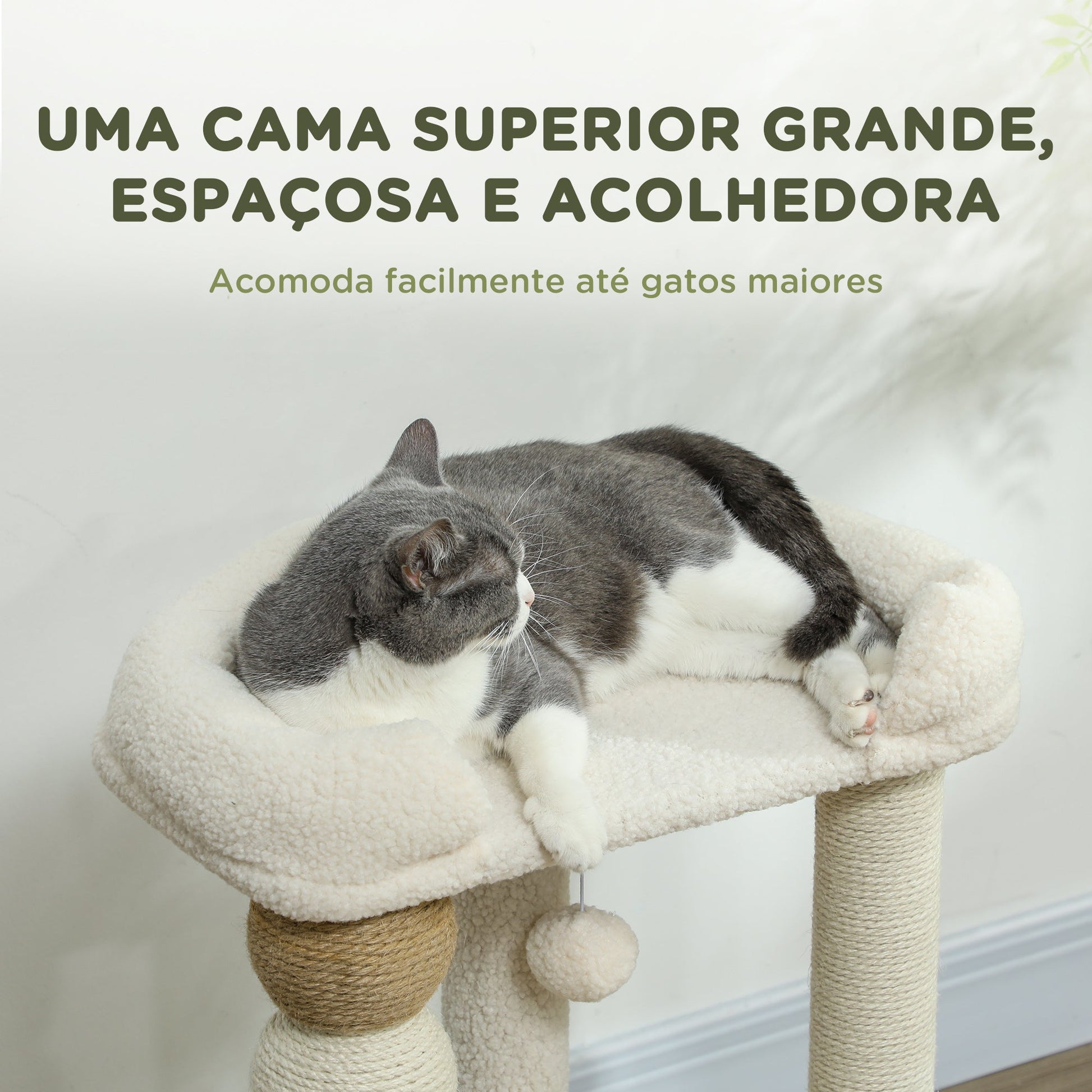 PawHut Arranhador para Gatos Altura 76 cm Arranhador para Gatos com Estofado em Borrego Plataformas Bola Suspensa e Poste de Juta Bege