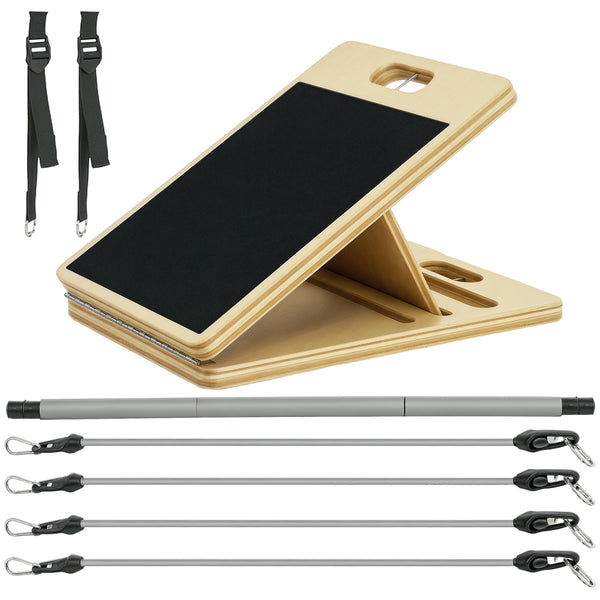 SPORTNOW Barra de Pilates Conjunto de Pilates com 6 Faixas Elásticas Tábua Inclinada Ajustável para Treino de Corpo Inteiro em Casa 90x33x3 cm Cinza