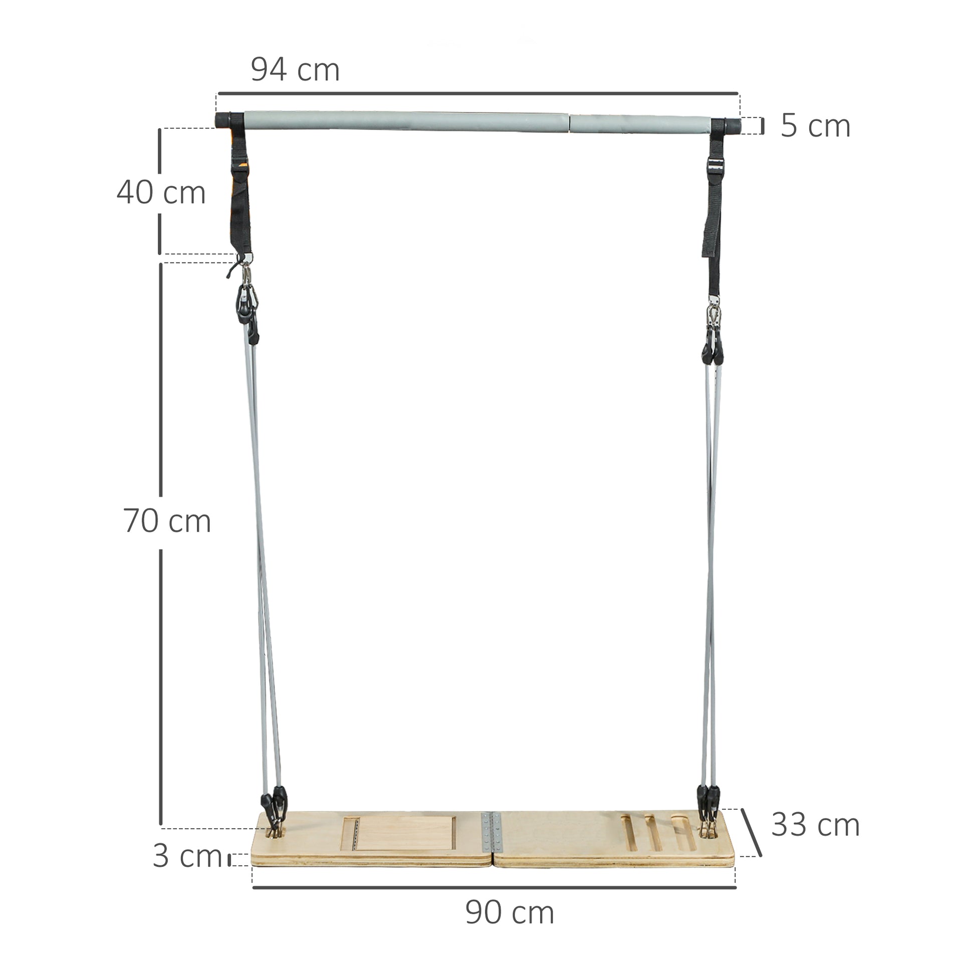 SPORTNOW Barra de Pilates Conjunto de Pilates com 6 Faixas Elásticas Tábua Inclinada Ajustável para Treino de Corpo Inteiro em Casa 90x33x3 cm Cinza