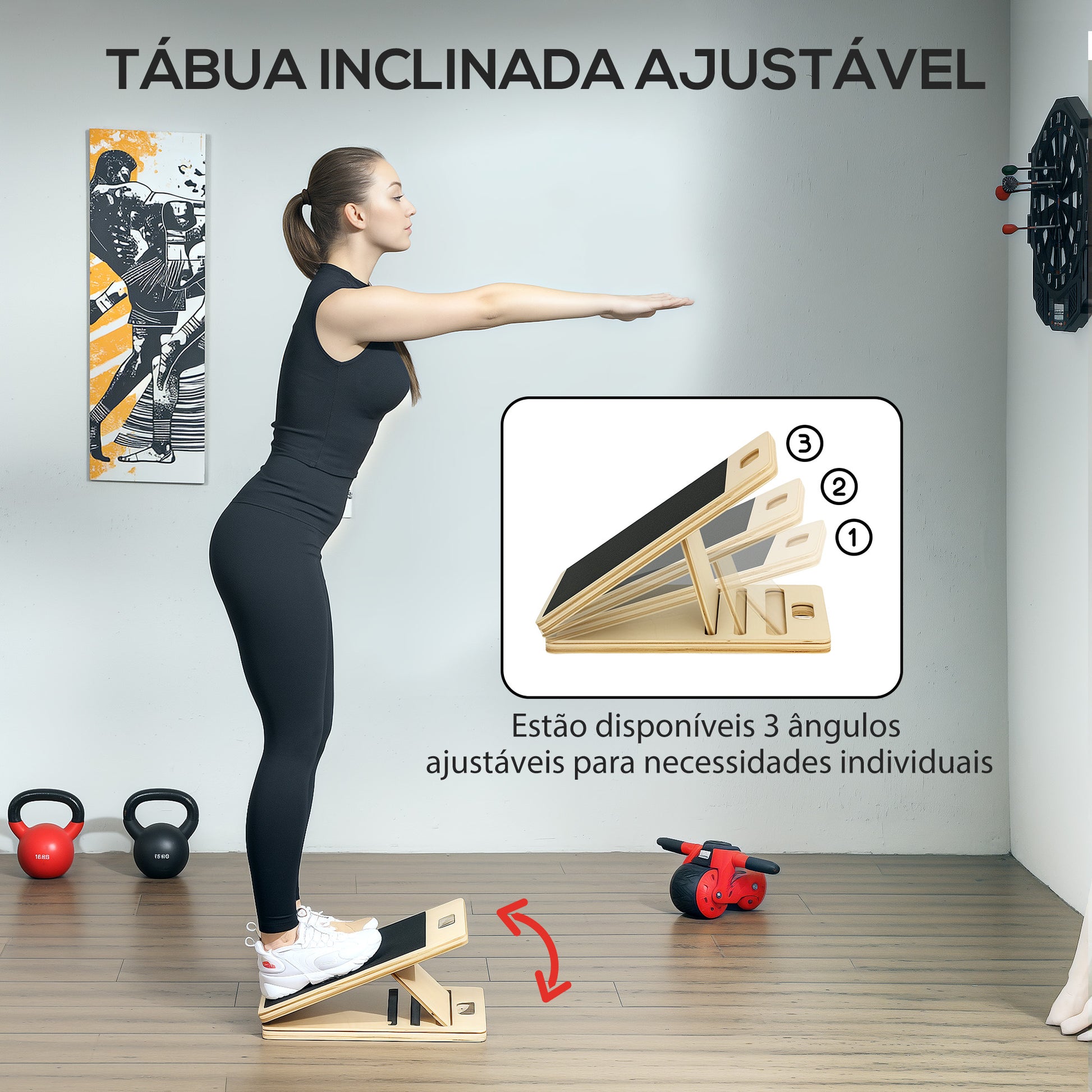 SPORTNOW Barra de Pilates Conjunto de Pilates com 6 Faixas Elásticas Tábua Inclinada Ajustável para Treino de Corpo Inteiro em Casa 90x33x3 cm Cinza
