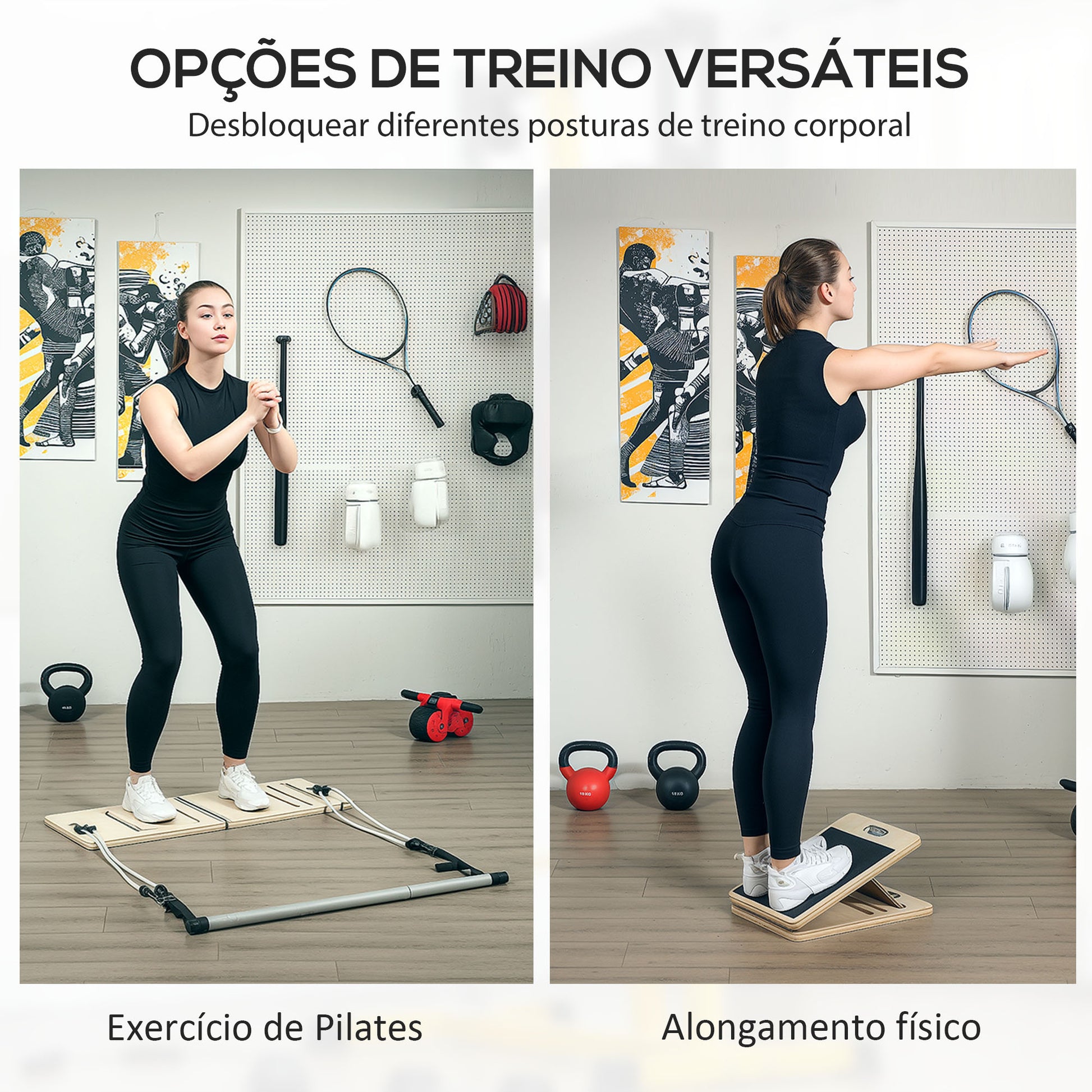 SPORTNOW Barra de Pilates Conjunto de Pilates com 6 Faixas Elásticas Tábua Inclinada Ajustável para Treino de Corpo Inteiro em Casa 90x33x3 cm Cinza