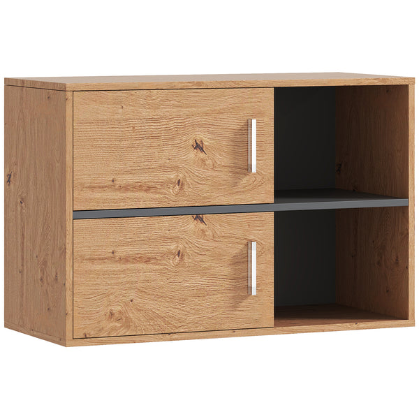 Móvel Auxiliar Casa de Banho Móvel para Casa de Banho de Parede com Compartimentos Abertos e 2 Portas Móvel Casa de Banho Moderno 80x35x57,5 cm Madeira