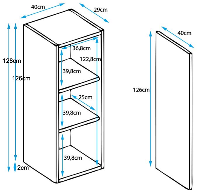 Armário Alto Arreigada – 40x128 cm – Branco com Pés – Suspenso ou de Chão