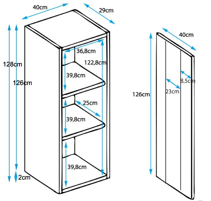 Vitrine Alta Fajões – 40x128 cm – Branco e Preto com LED Azul – Com Pés