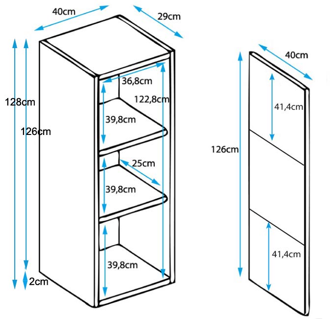 Vitrine Alta Beja – 40x128 cm – Preto e Branco com LED Azul