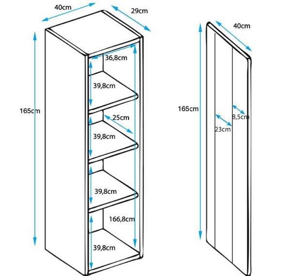 Vitrine Suspensa Rialba – Carvalho Sonoma e Branco – 40x29x165 cm – Com LED Azul e Prateleiras em Vidro