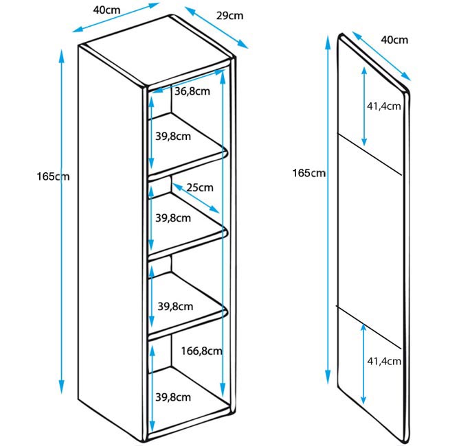 Vitrine Suspensa Lukis – Branco e Preto – 40x29x165 cm – Com LED Azul e Prateleiras em Vidro