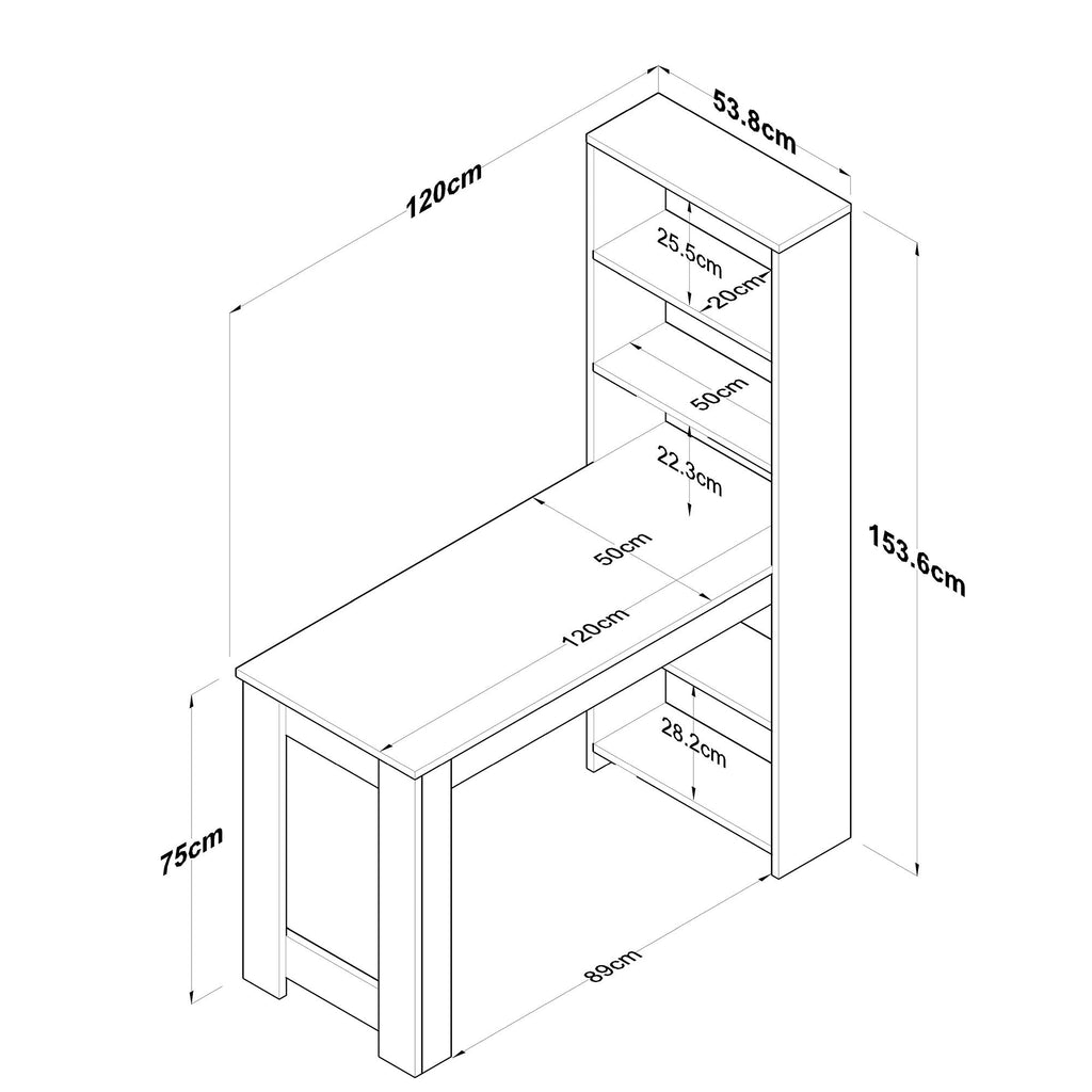 Mesa de Bar "Scandi" com Estante Incorporada – Nogueira e Branco, 120x53.8x153.6 cm – Design Escandinavo - A minha loja