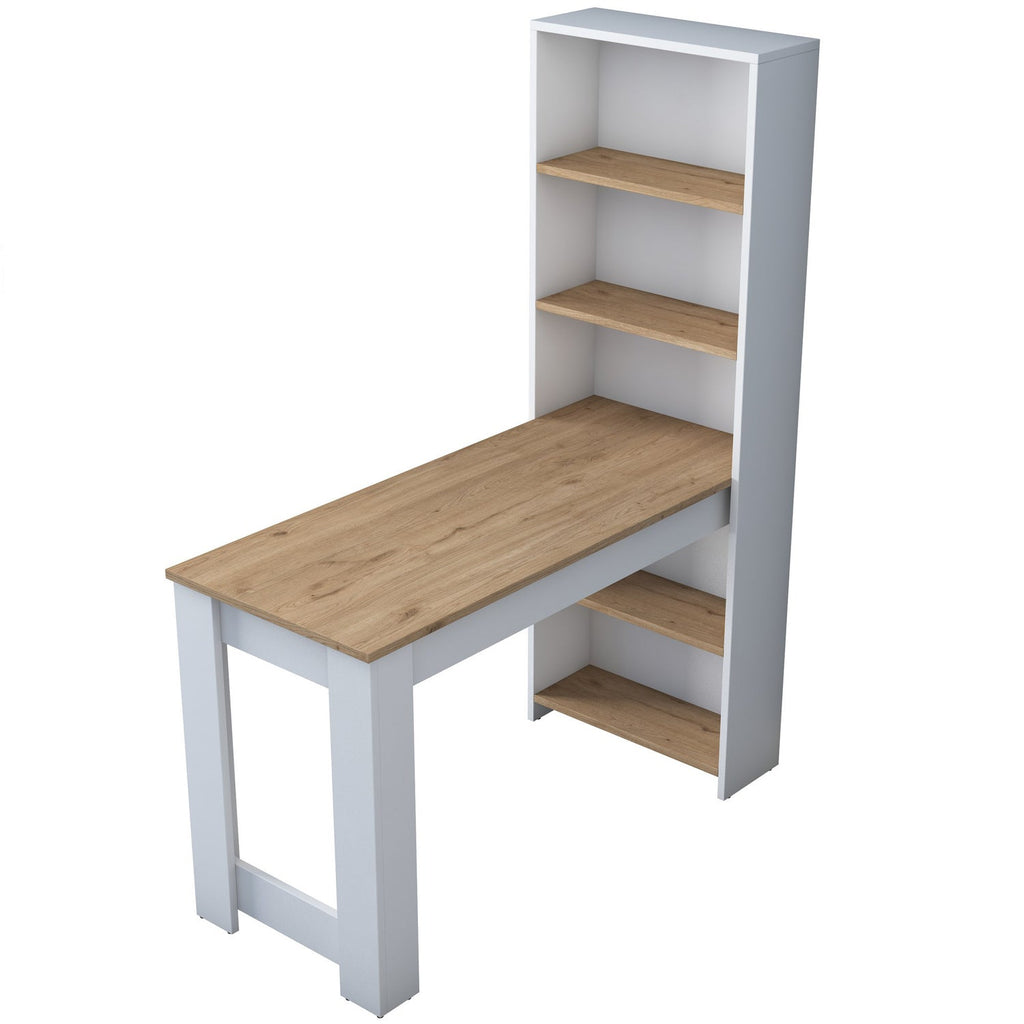 Mesa de Bar "Scandi" com Estante Incorporada – Nogueira e Branco, 120x53.8x153.6 cm – Design Escandinavo - A minha loja