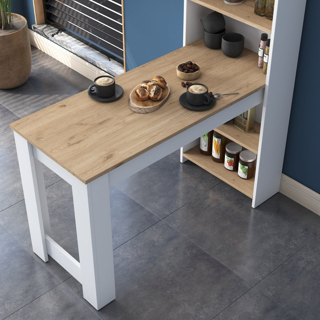 Mesa de Bar "Scandi" com Estante Incorporada – Nogueira e Branco, 120x53.8x153.6 cm – Design Escandinavo - A minha loja