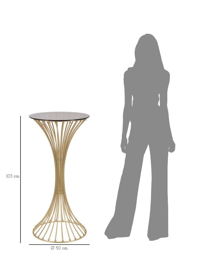 Mesa de Centro Centur Redonda – Ø50x103 cm – Dourado e Vidro Fumê - A minha loja