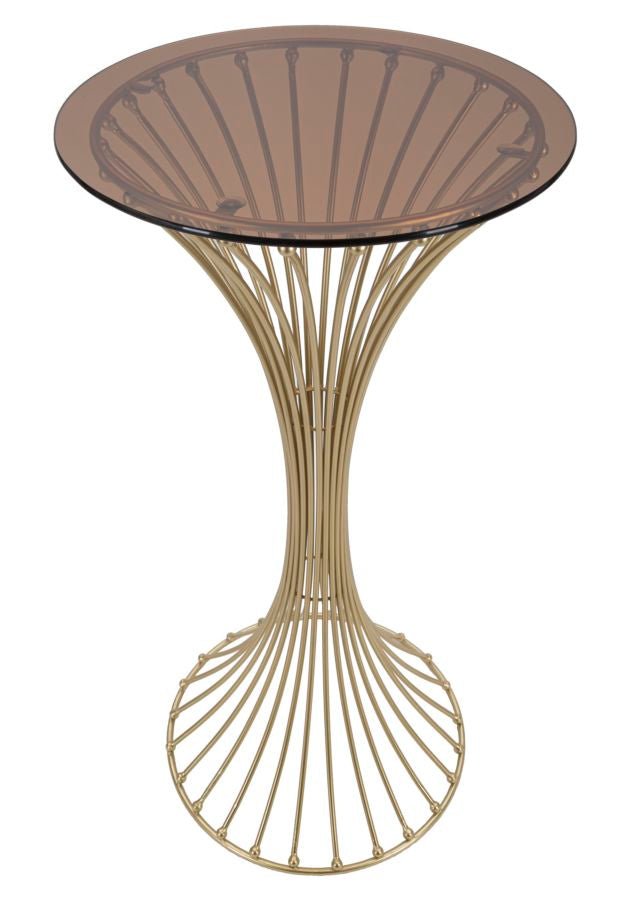 Mesa de Centro Centur Redonda – Ø50x103 cm – Dourado e Vidro Fumê - A minha loja