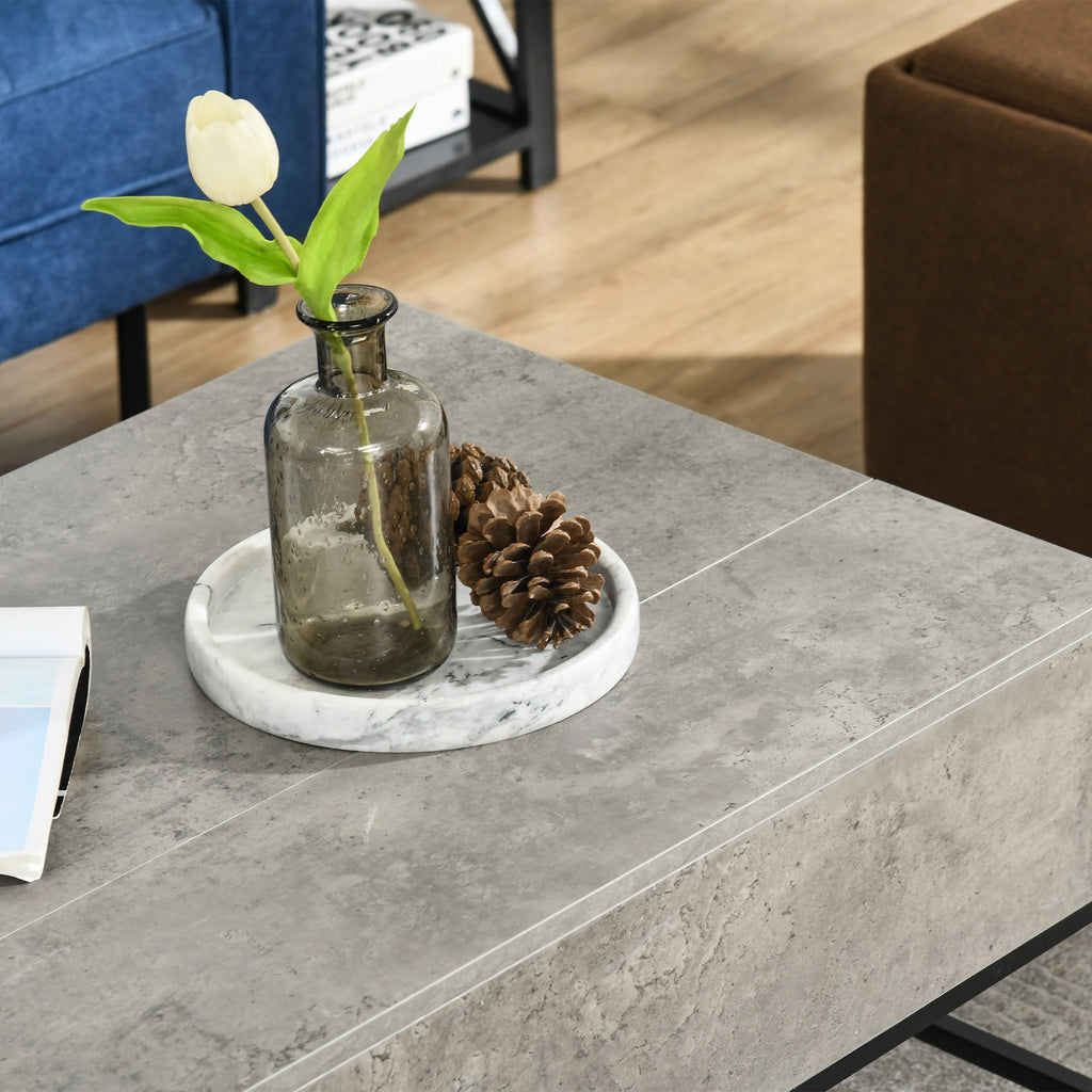 Mesa de Centro Elevável "Arvik" – Com Armazenamento Oculto e Pés Metálicos – 90x60,5x45,5 cm – Cinzento e Preto - A minha loja