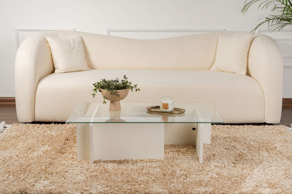 Mesa de Centro "Flavio" – Vidro Temperado e Branco, 105x65x30 cm, Design Moderno - A minha loja