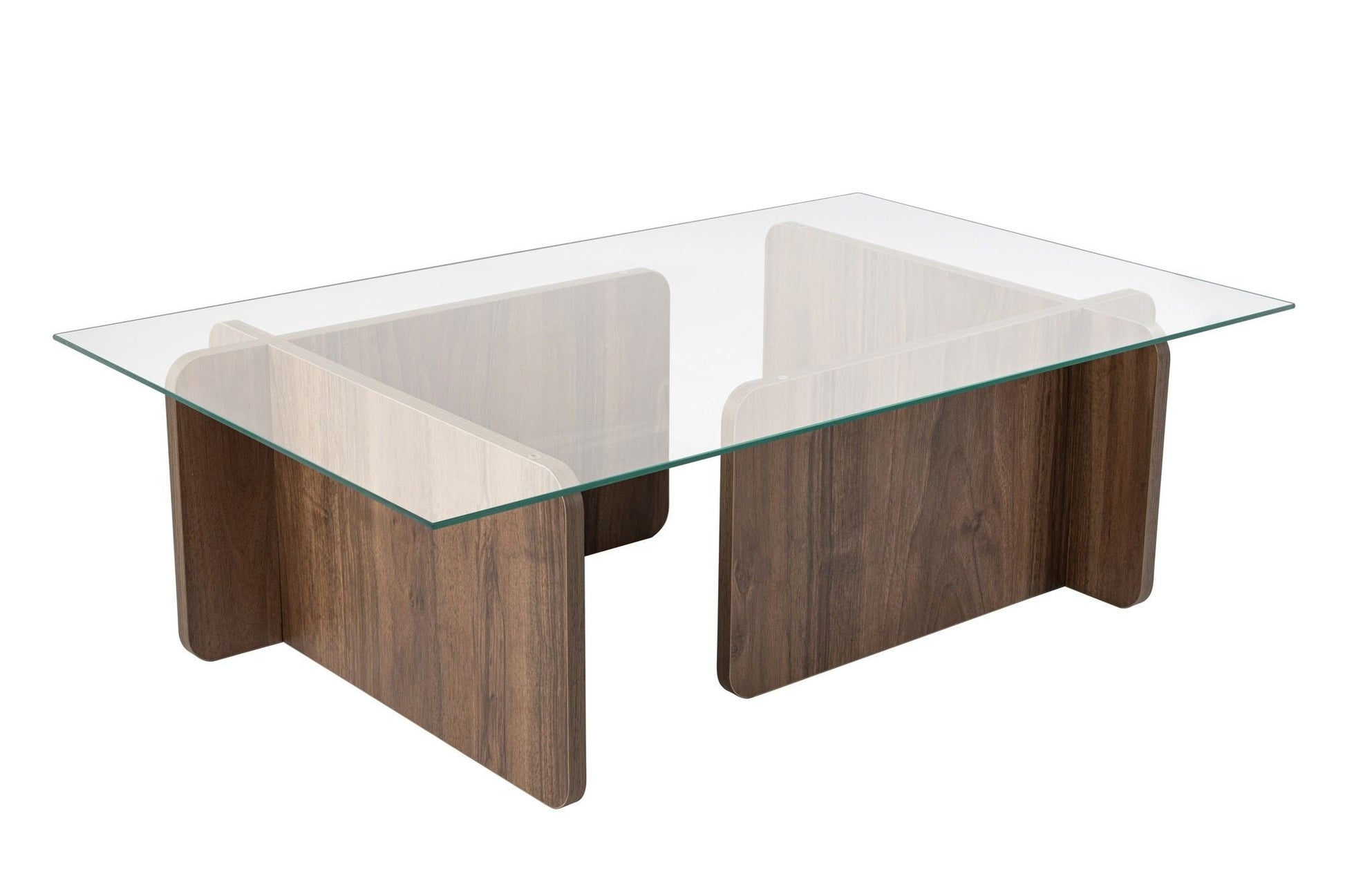 Mesa de Centro "Flavio" – Vidro Temperado e Nogueira, 105x65x30 cm, Design Moderno - A minha loja