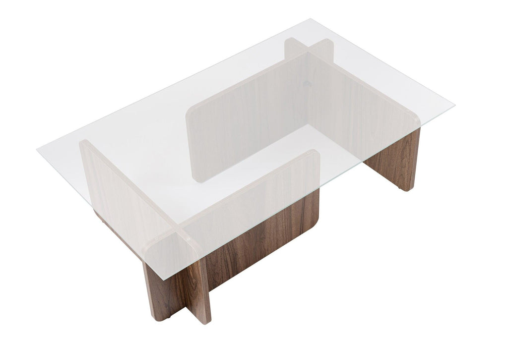 Mesa de Centro "Flavio" – Vidro Temperado e Nogueira, 105x65x30 cm, Design Moderno - A minha loja