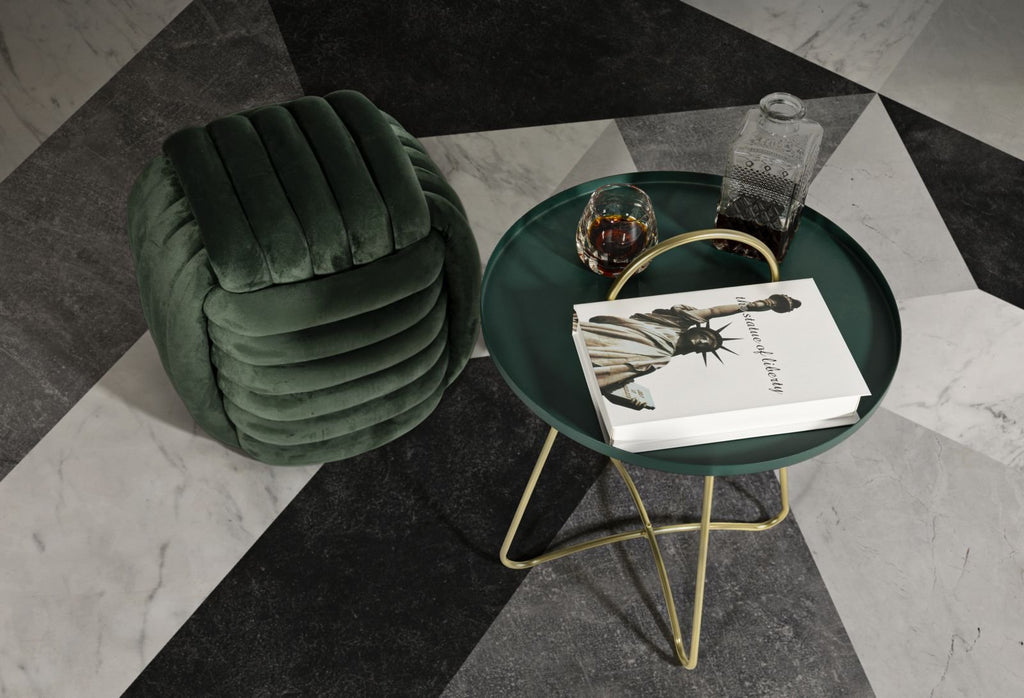 Mesa de Centro Greent - Metal Verde com Pernas Douradas - Ø 45 cm x 59 cm - A minha loja