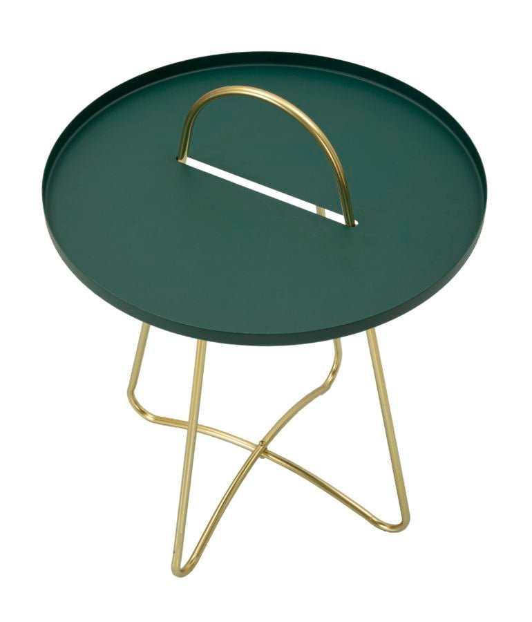Mesa de Centro Greent - Metal Verde com Pernas Douradas - Ø 45 cm x 59 cm - A minha loja