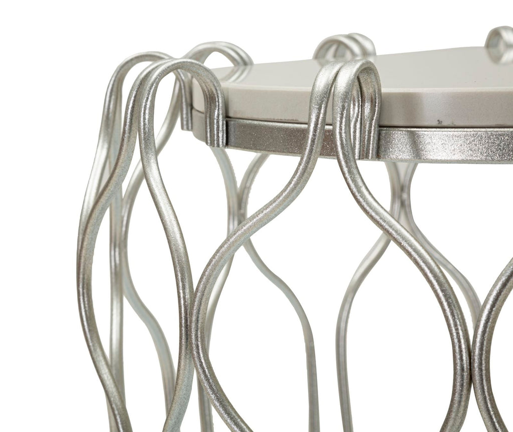 Mesa de Centro Hook - Base de Metal Prata e Topo de Mármore - Ø 47,5 cm x 61,5 cm - A minha loja