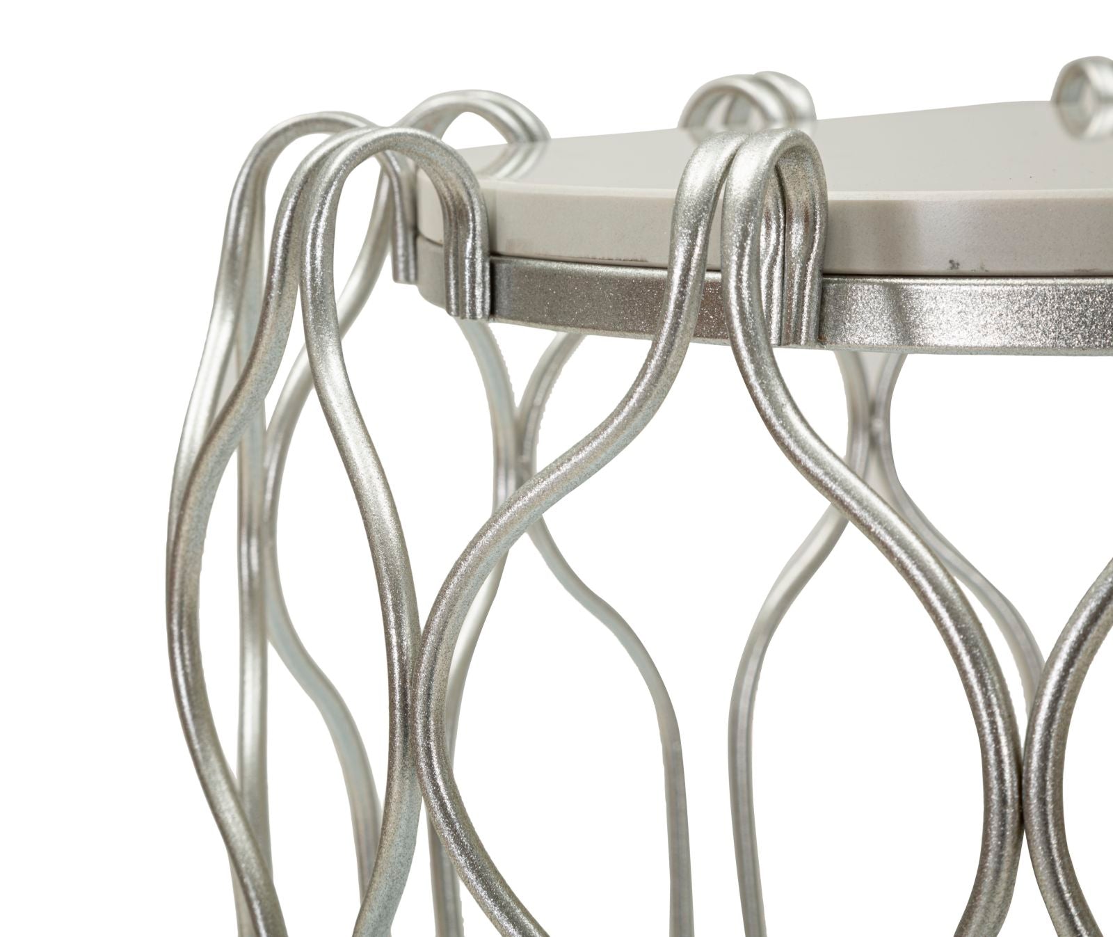Mesa de Centro Hook - Base de Metal Prata e Topo de Mármore - Ø 47,5 cm x 61,5 cm - A minha loja