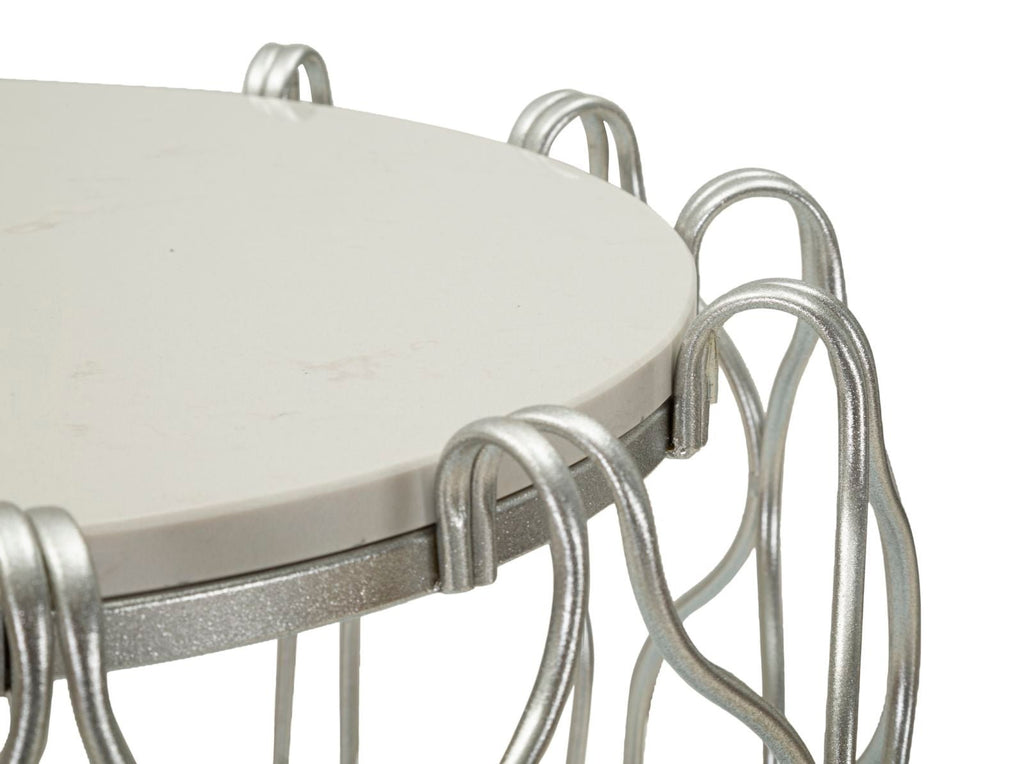 Mesa de Centro Hook - Base de Metal Prata e Topo de Mármore - Ø 47,5 cm x 61,5 cm - A minha loja