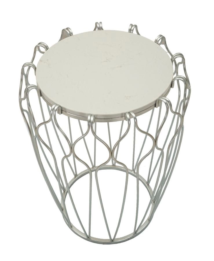 Mesa de Centro Hook - Base de Metal Prata e Topo de Mármore - Ø 47,5 cm x 61,5 cm - A minha loja