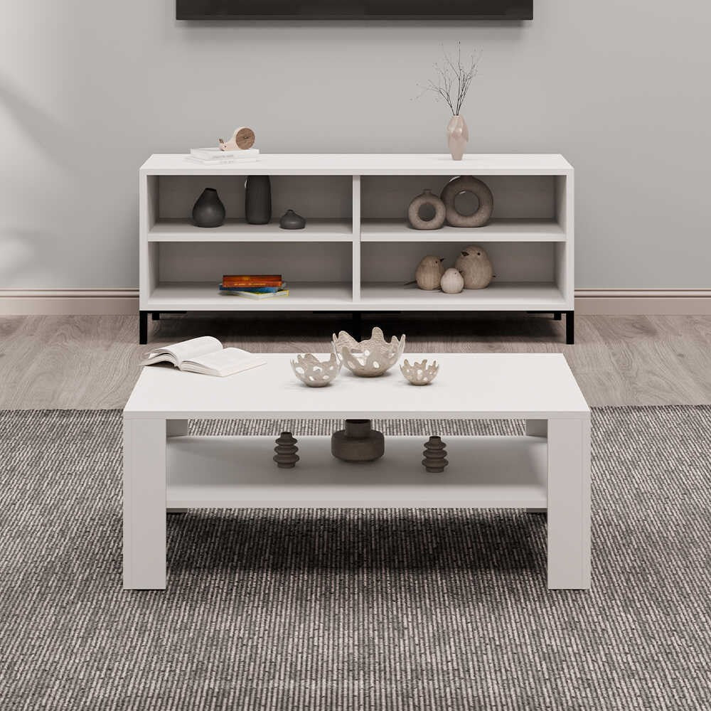 Mesa de Centro "Luz" - Branco Diamante - 110x42x65cm - Design Moderno - A minha loja