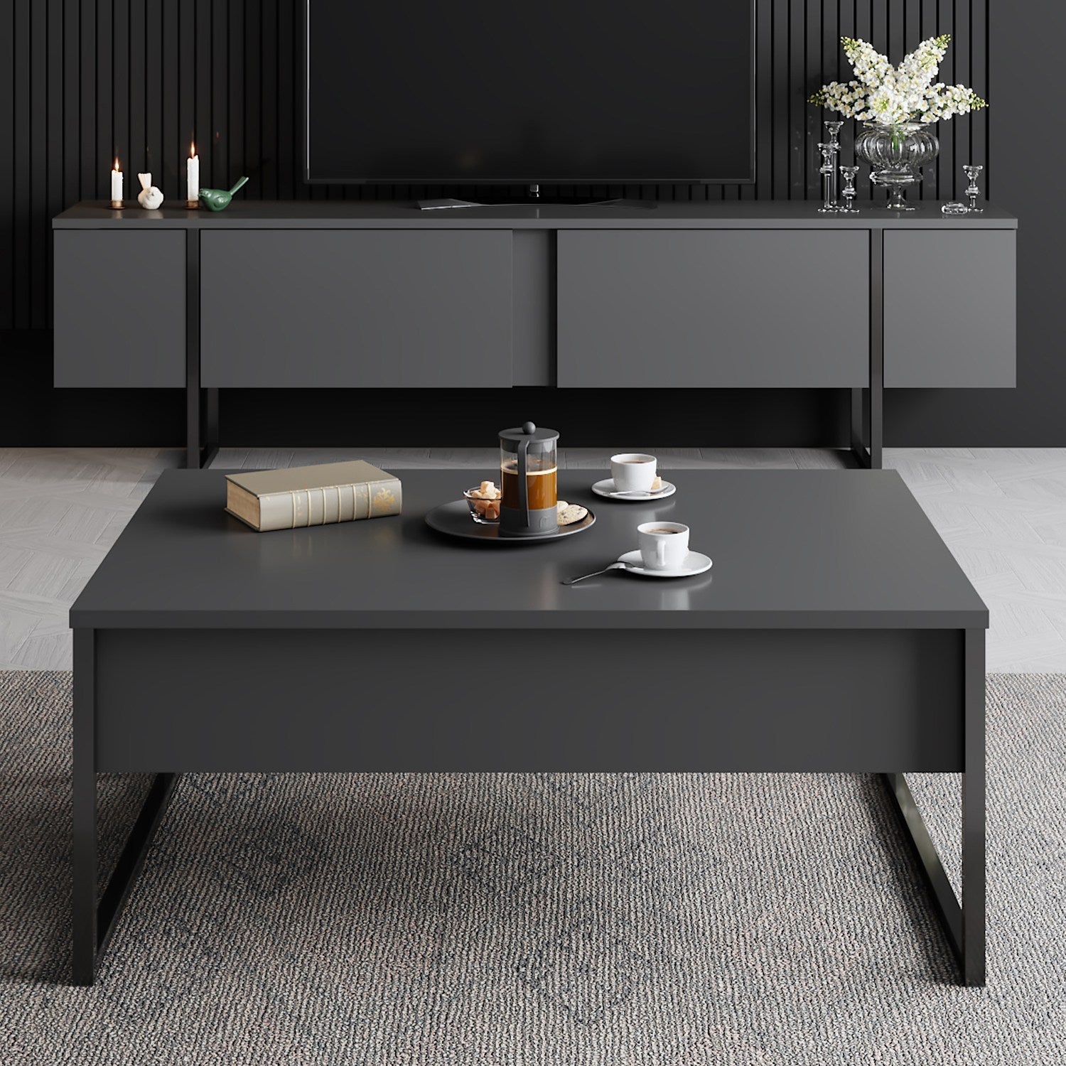 Mesa de Centro "Madrid" – Antracite e Preto - 90x60x40 cm – Design Moderno - A minha loja