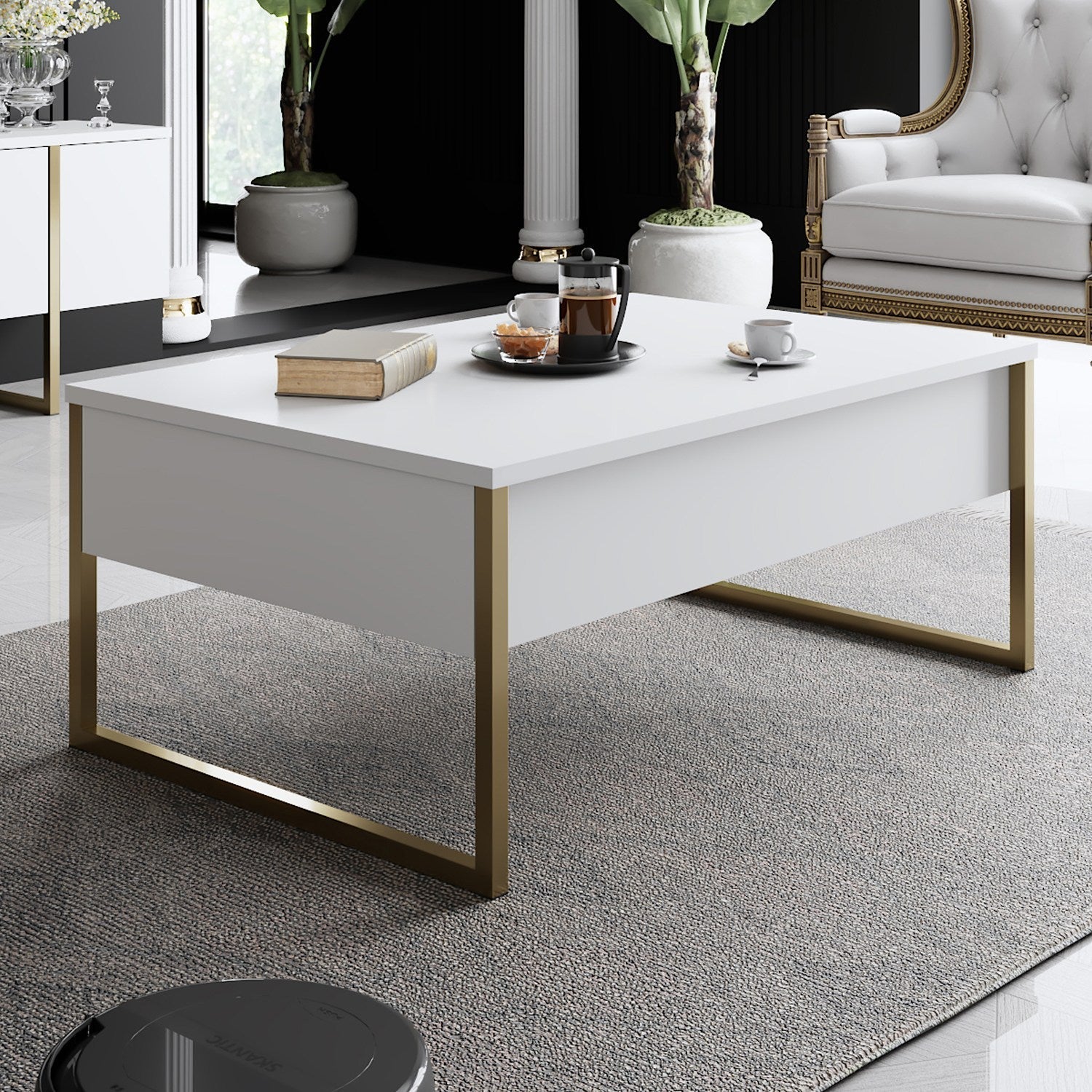 Mesa de Centro "Madrid" – Branco e Dourado - 90x60x40 cm – Design Moderno - A minha loja