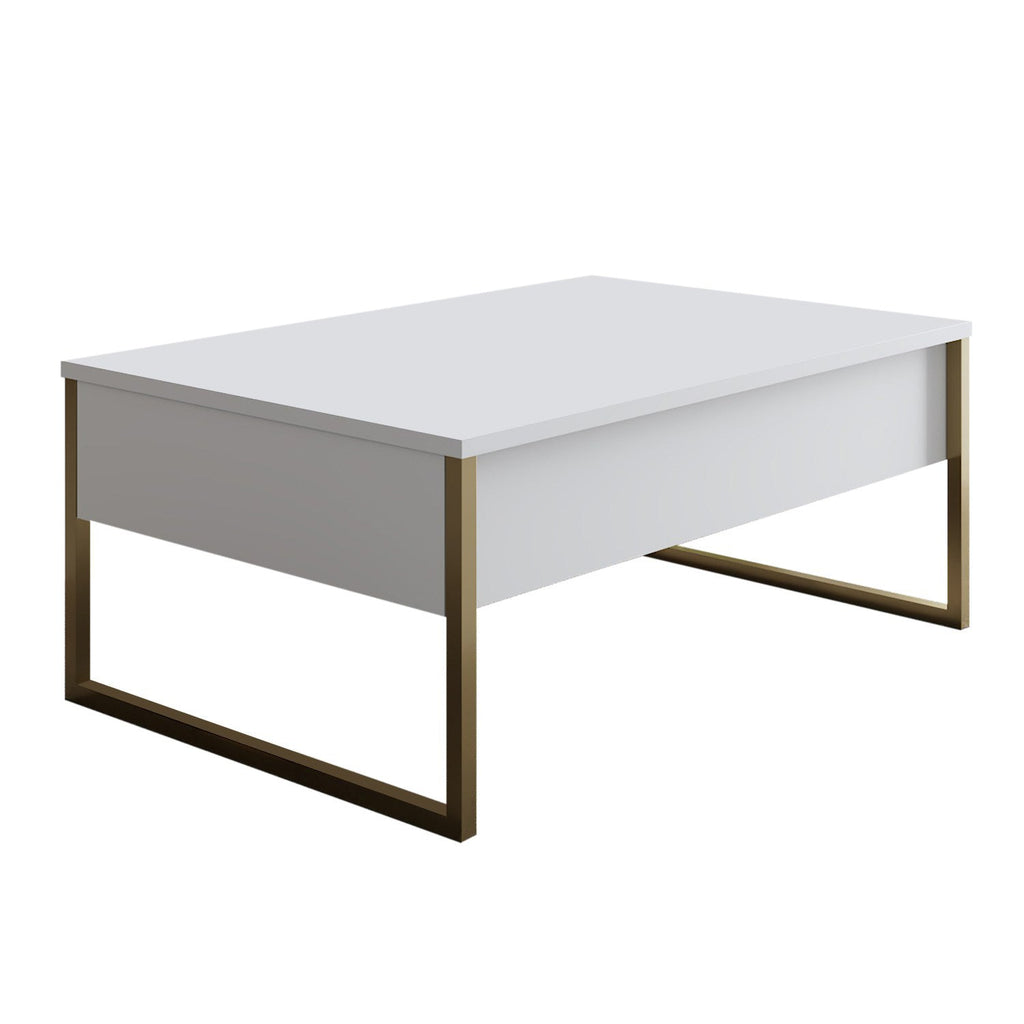 Mesa de Centro "Madrid" – Branco e Dourado - 90x60x40 cm – Design Moderno - A minha loja