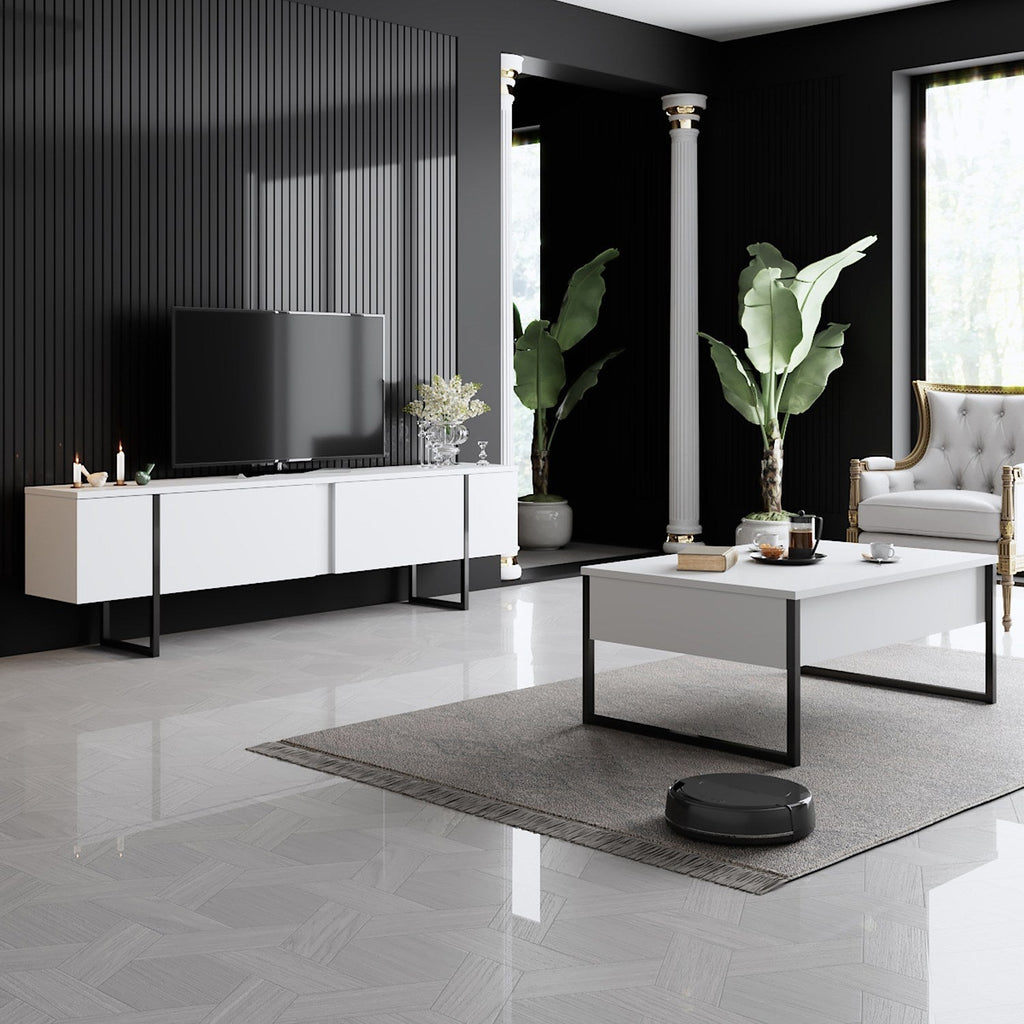 Mesa de Centro "Madrid" – Branco e Preto - 90x60x40 cm – Design Moderno - A minha loja