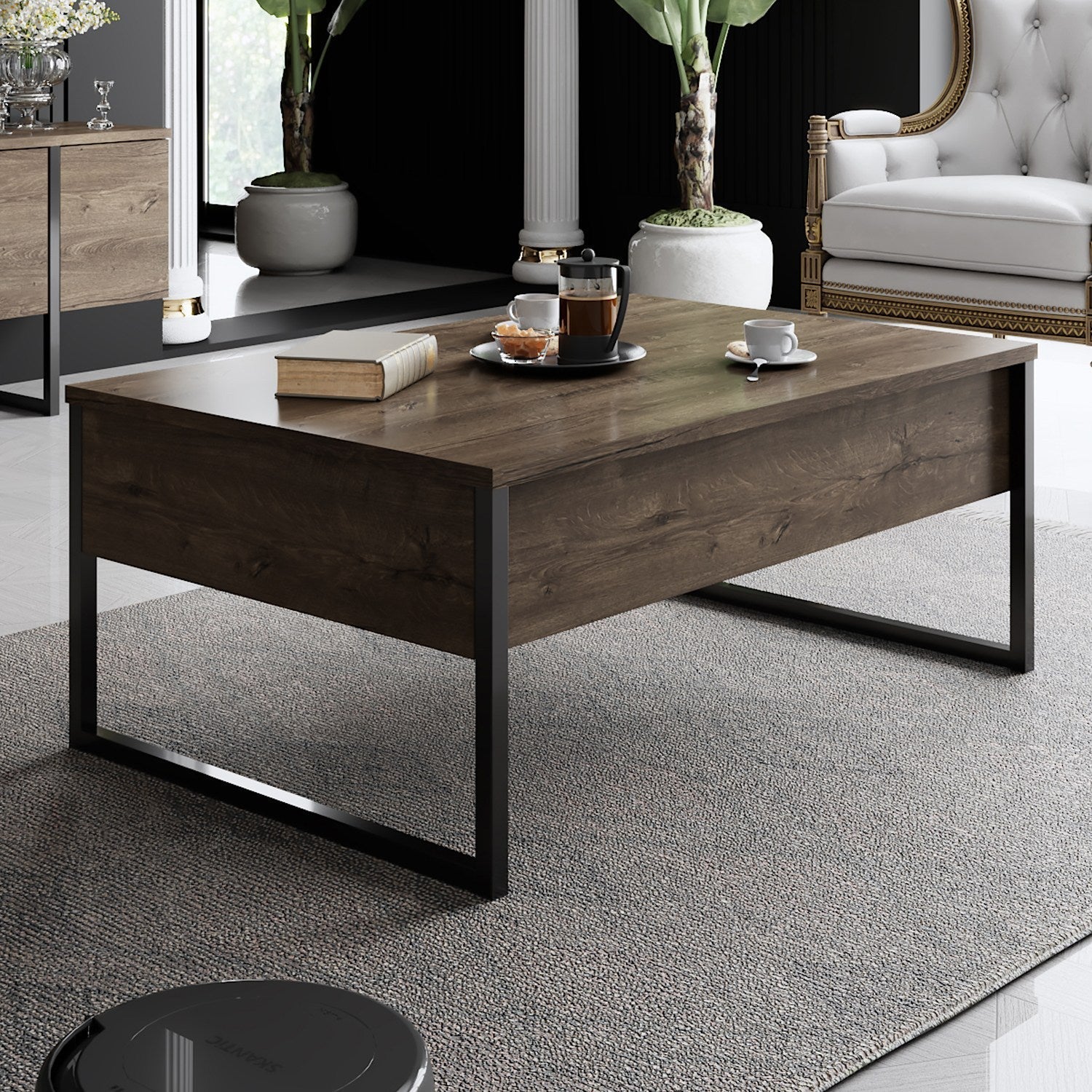 Mesa de Centro "Madrid" – Nogueira e Preto - 90x60x40 cm – Design Moderno - A minha loja