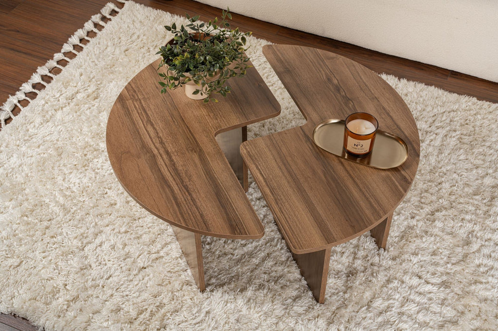 Mesa de Centro "Moira" – Nogueira, Ø90x41 cm, Design Rústico Moderno - A minha loja