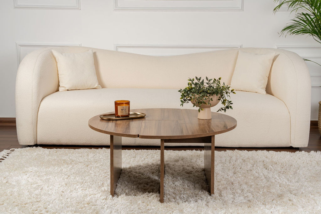 Mesa de Centro "Moira" – Nogueira, Ø90x41 cm, Design Rústico Moderno - A minha loja