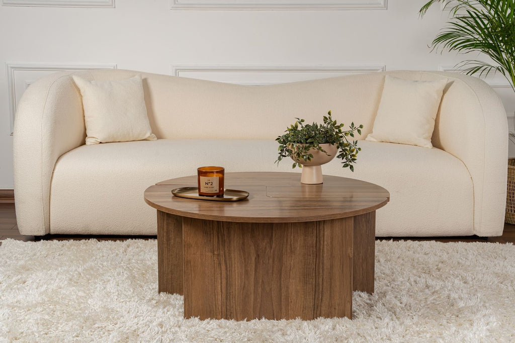 Mesa de Centro "Moira" – Nogueira, Ø90x41 cm, Design Rústico Moderno - A minha loja
