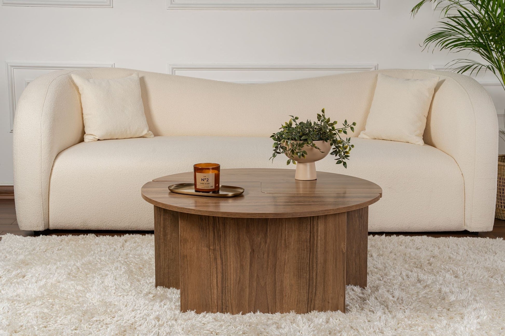 Mesa de Centro "Moira" – Nogueira, Ø90x41 cm, Design Rústico Moderno - A minha loja