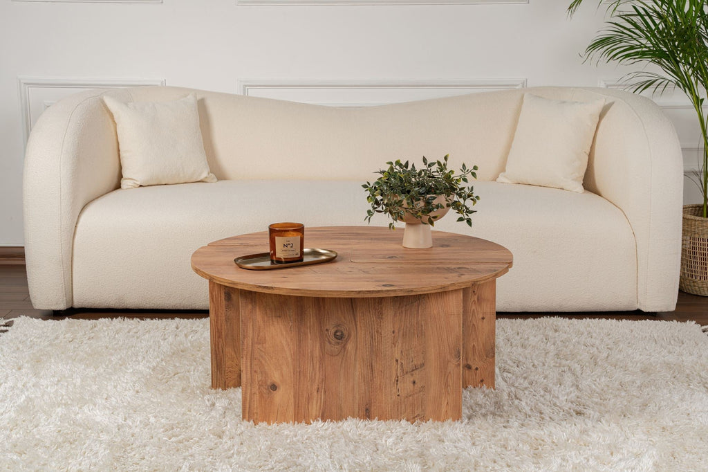Mesa de Centro "Moira" – Pinho Atlântico, Ø90x41 cm, Design Rústico Moderno - A minha loja
