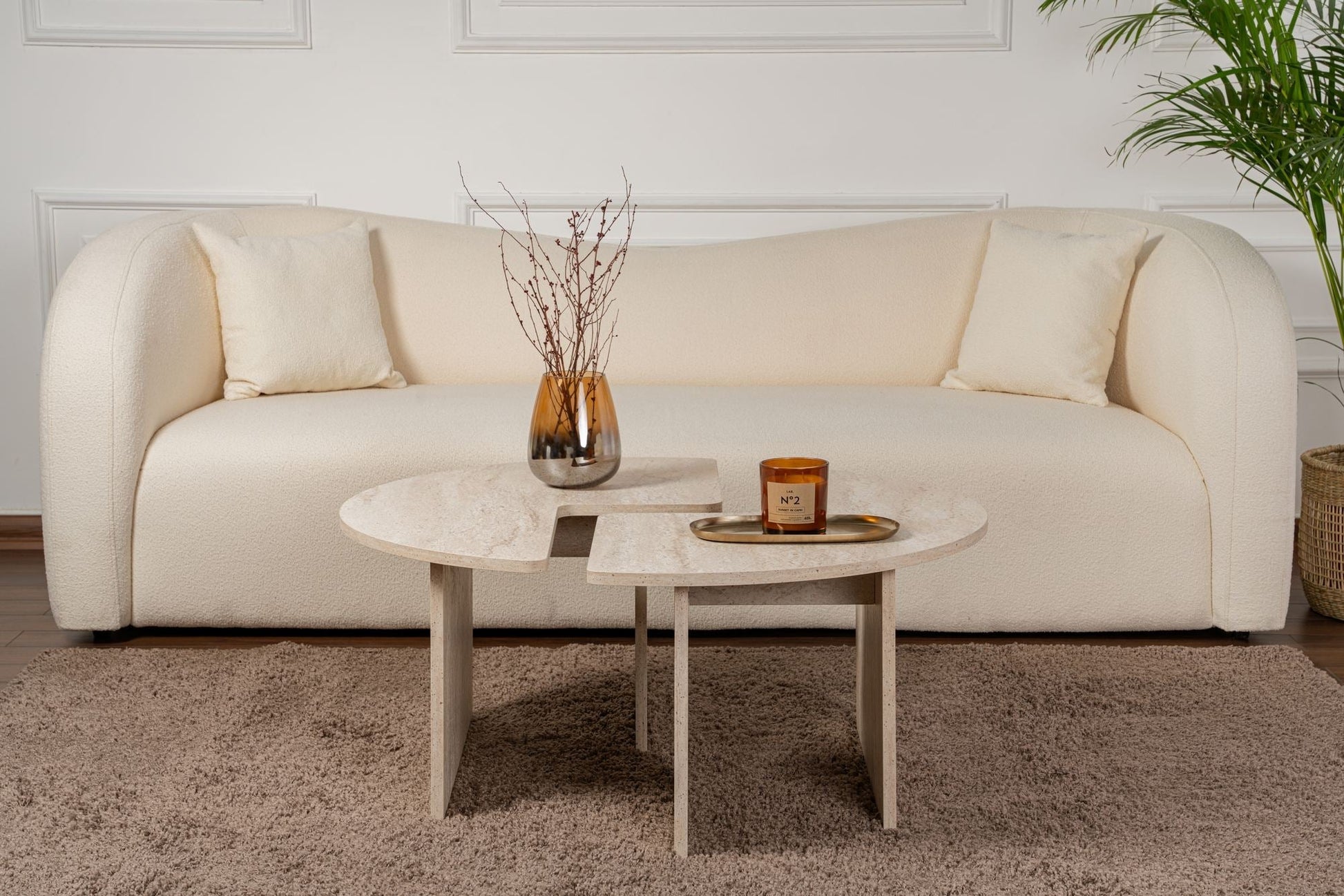 Mesa de Centro "Moira" – Travertine, Ø90x41 cm, Design Rústico Moderno - A minha loja
