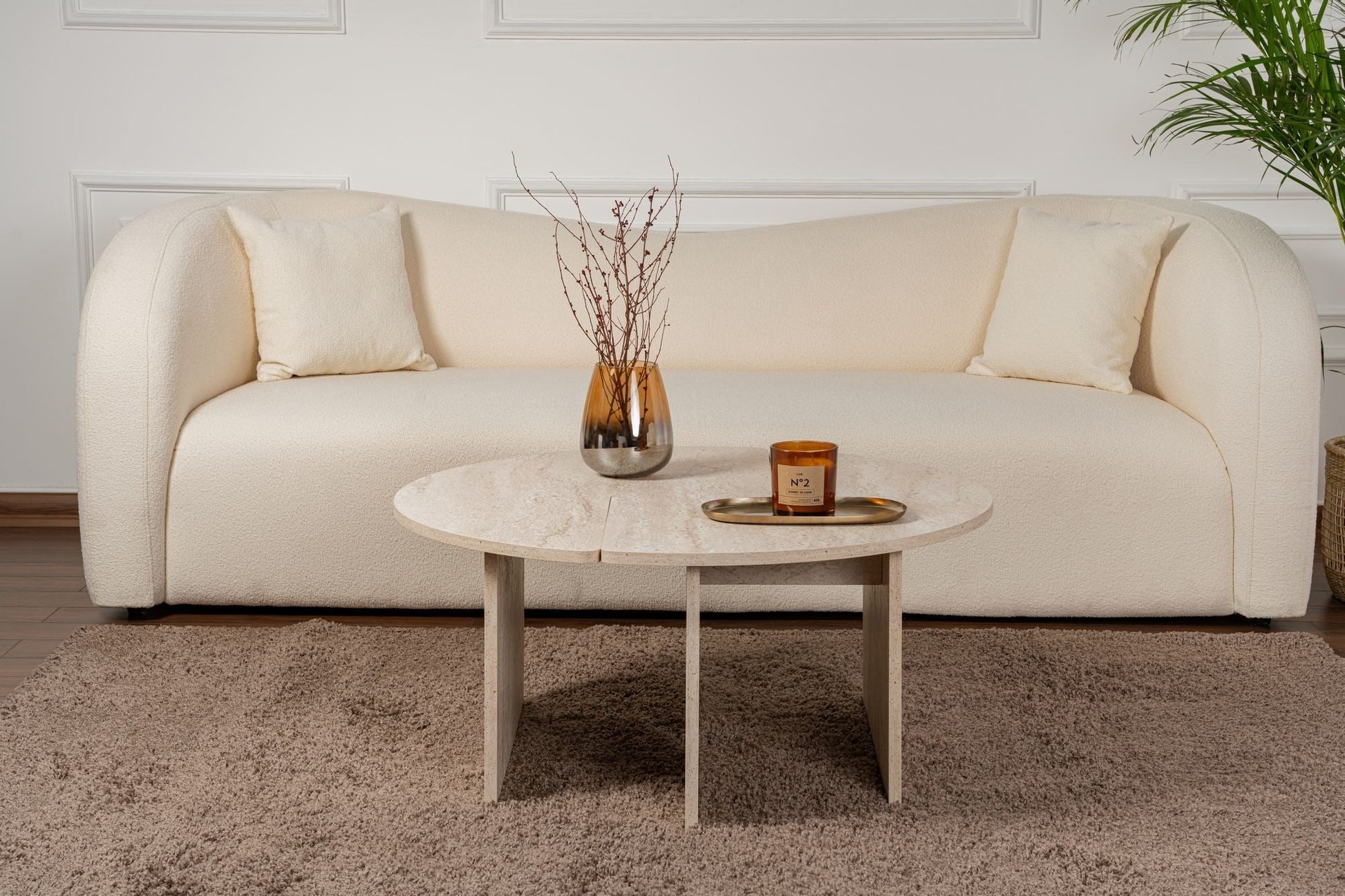 Mesa de Centro "Moira" – Travertine, Ø90x41 cm, Design Rústico Moderno - A minha loja