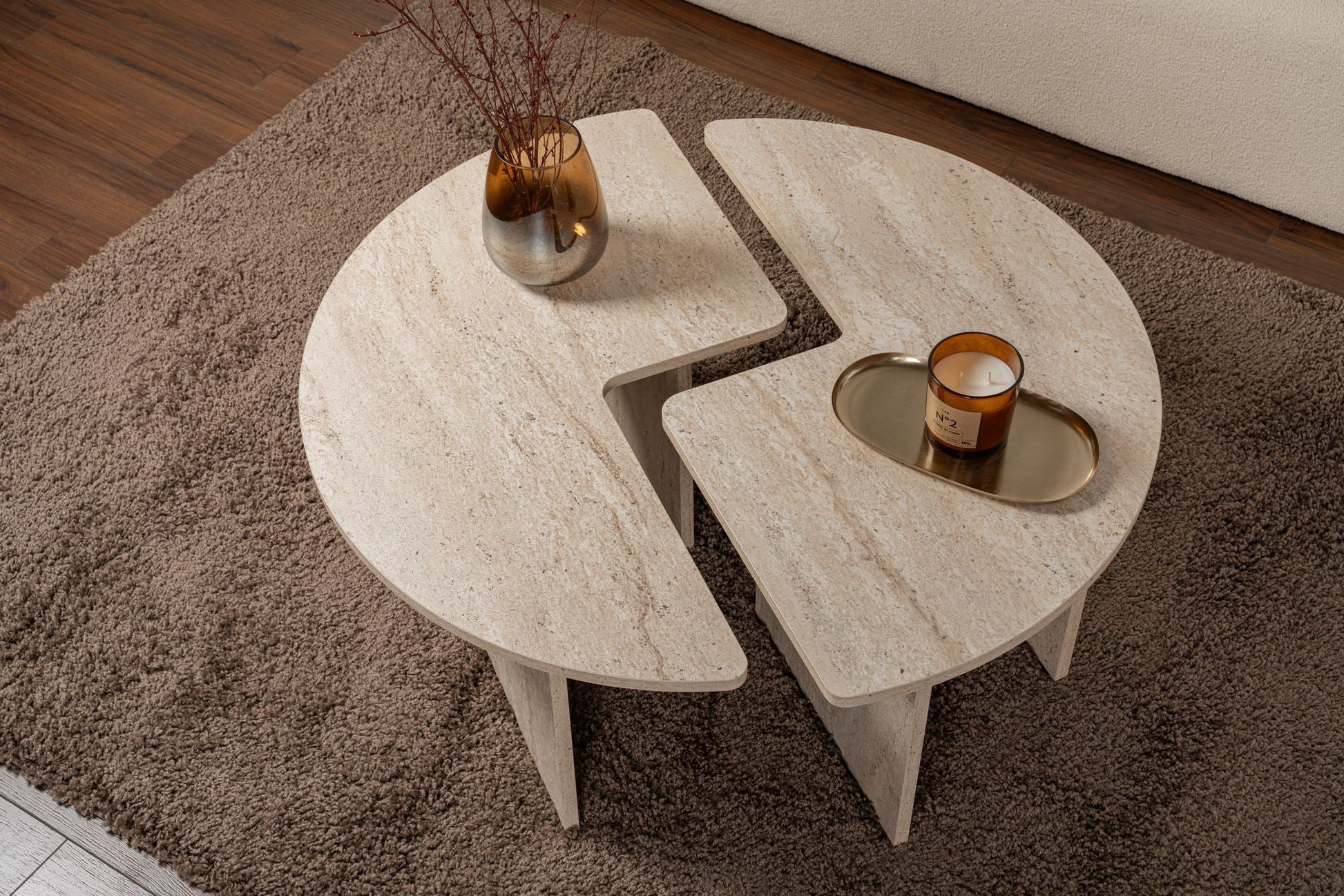 Mesa de Centro "Moira" – Travertine, Ø90x41 cm, Design Rústico Moderno - A minha loja