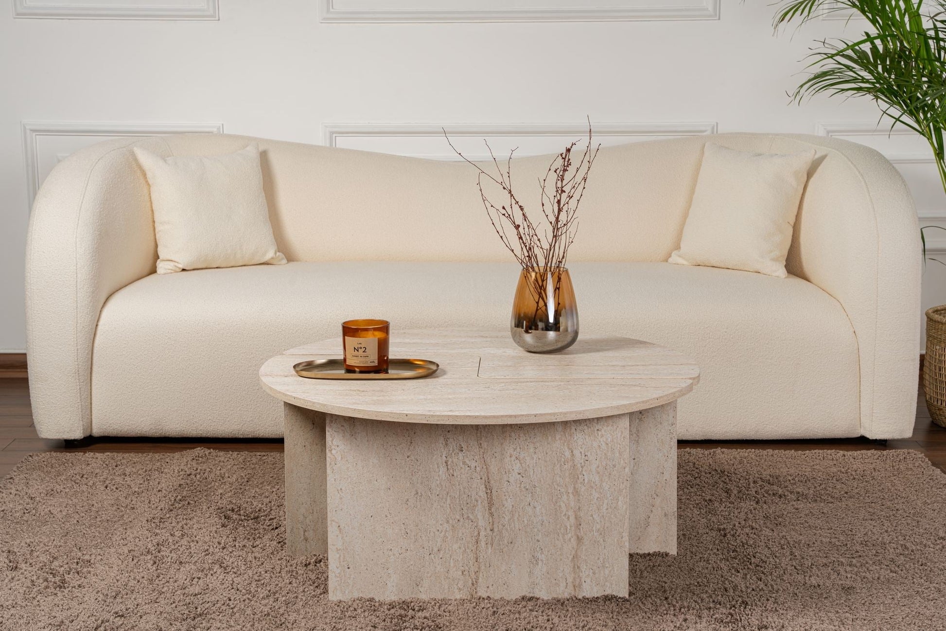 Mesa de Centro "Moira" – Travertine, Ø90x41 cm, Design Rústico Moderno - A minha loja