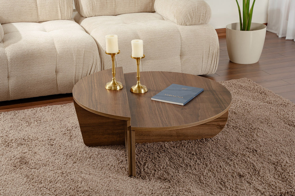 Mesa de Centro "Orion" – Nogueira, Conjunto Modular, 90x60x30 cm, Design Sofisticado - A minha loja