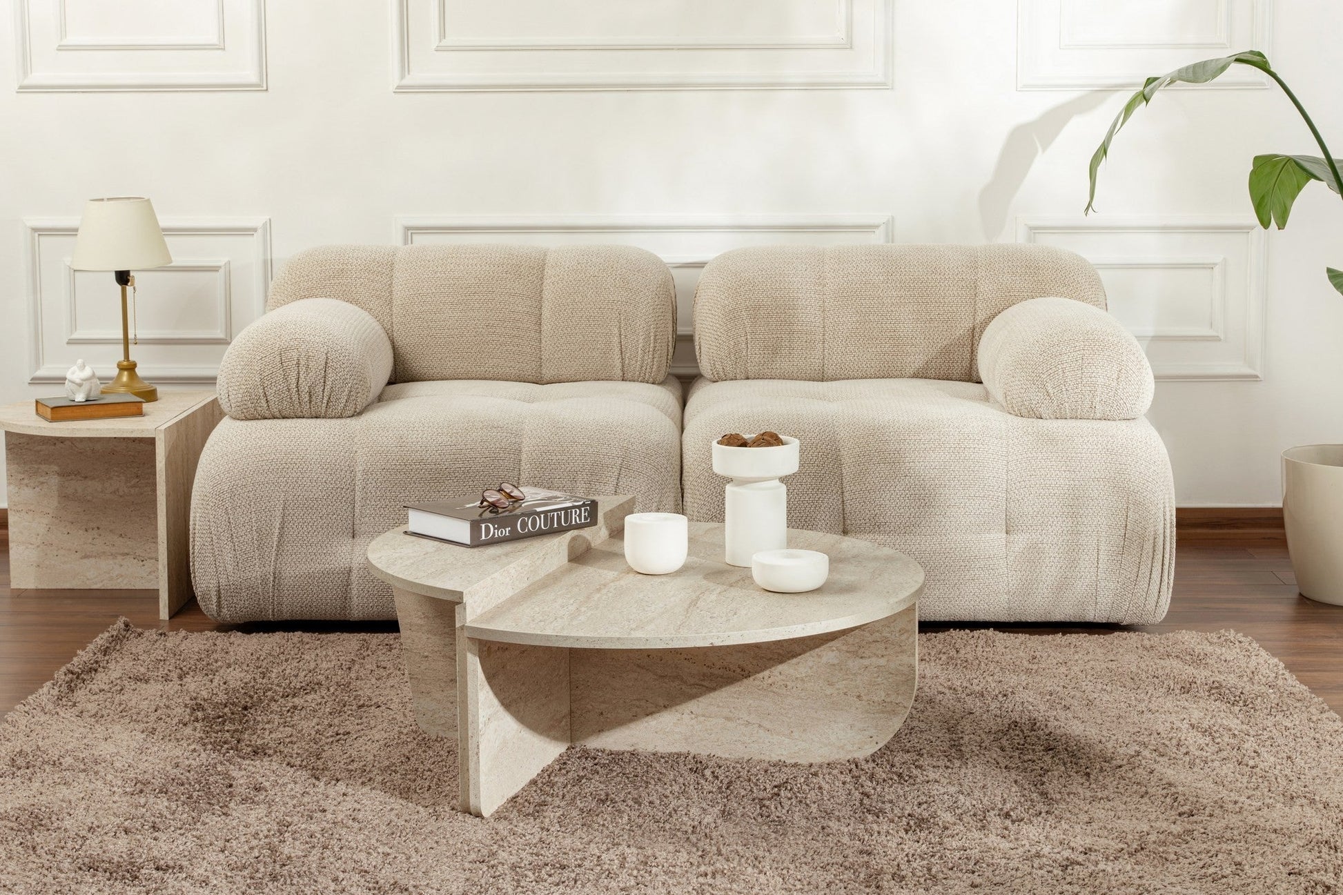 Mesa de Centro "Orion" – Travertine, Conjunto Modular, 90x60x30 cm, Design Sofisticado - A minha loja