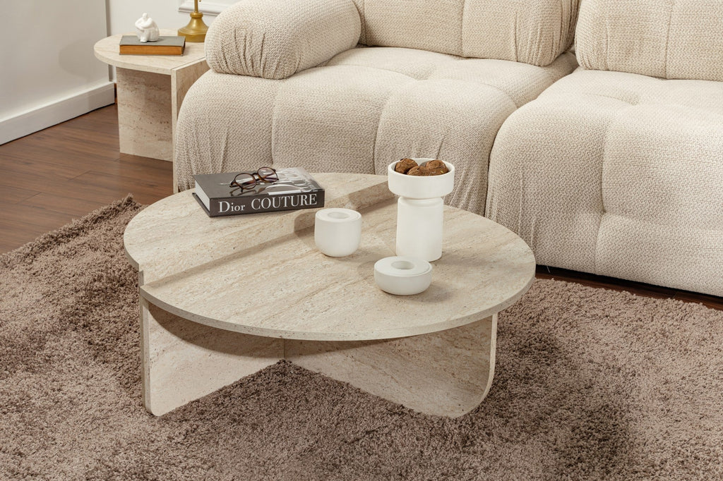 Mesa de Centro "Orion" – Travertine, Conjunto Modular, 90x60x30 cm, Design Sofisticado - A minha loja