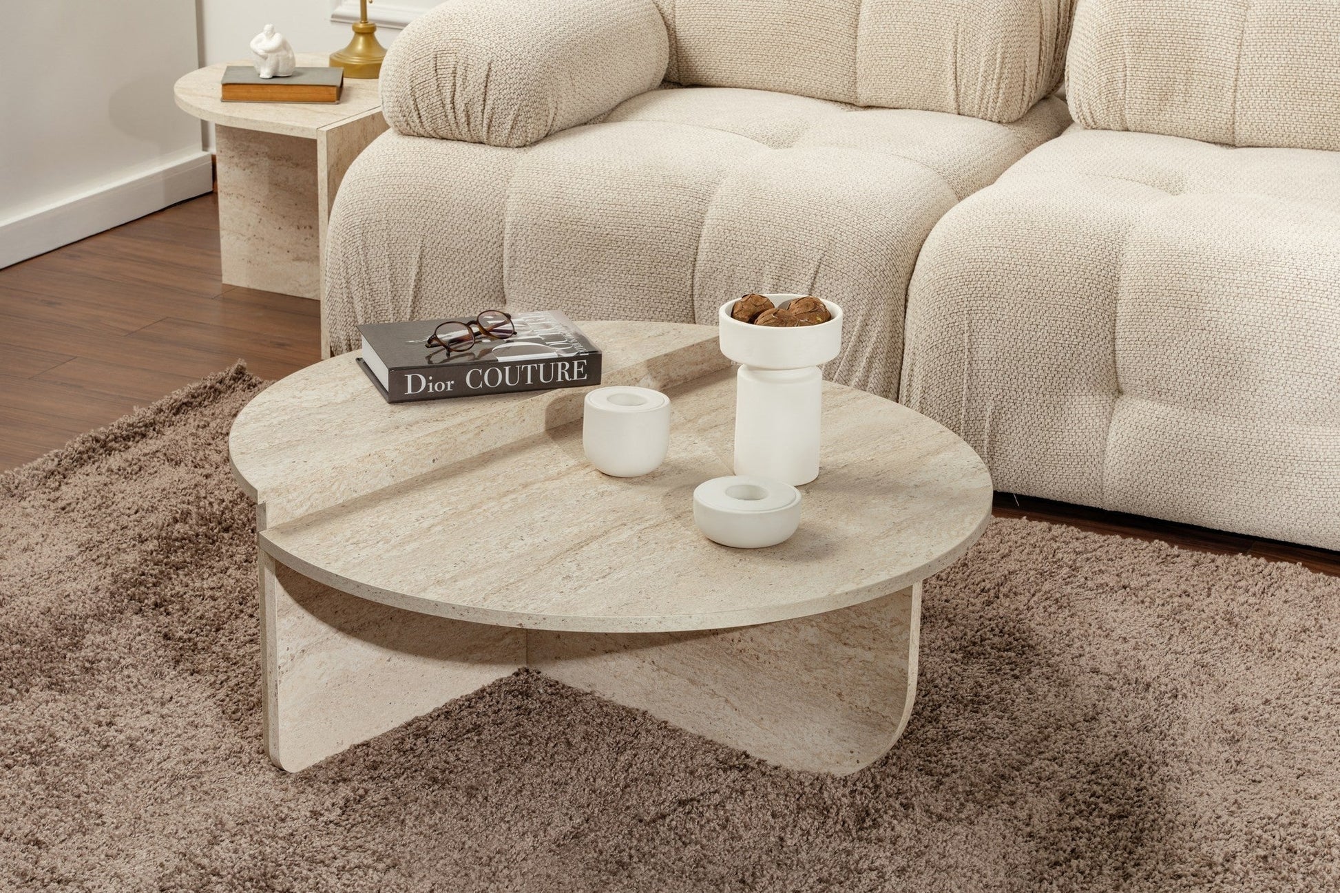 Mesa de Centro "Orion" – Travertine, Conjunto Modular, 90x60x30 cm, Design Sofisticado - A minha loja