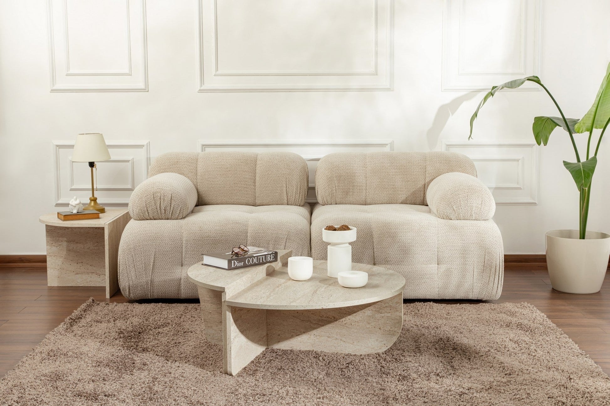 Mesa de Centro "Orion" – Travertine, Conjunto Modular, 90x60x30 cm, Design Sofisticado - A minha loja