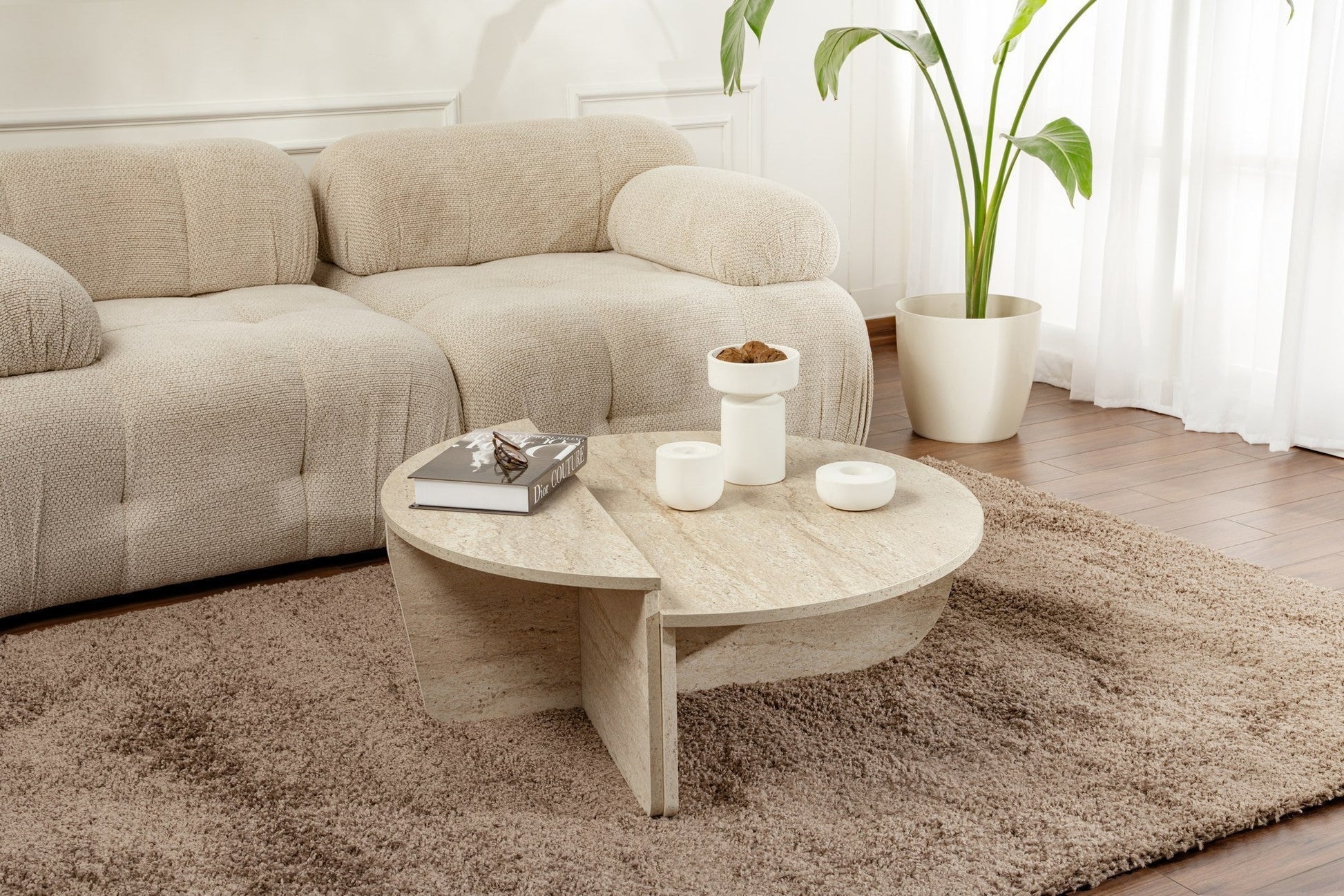 Mesa de Centro "Orion" – Travertine, Conjunto Modular, 90x60x30 cm, Design Sofisticado - A minha loja