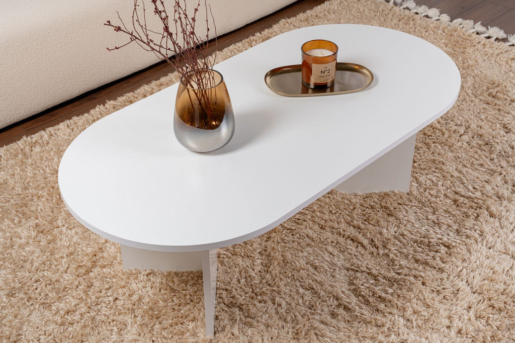 Mesa de Centro "Sable" – Branco, 105x65x40 cm, Design Acolhedor - A minha loja