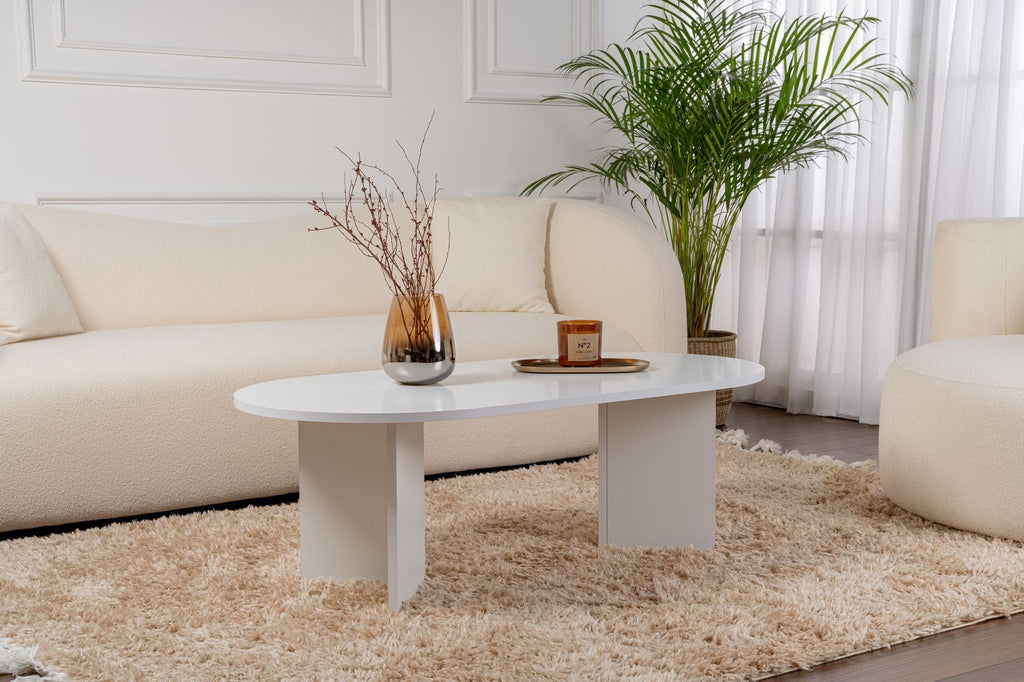 Mesa de Centro "Sable" – Branco, 105x65x40 cm, Design Acolhedor - A minha loja